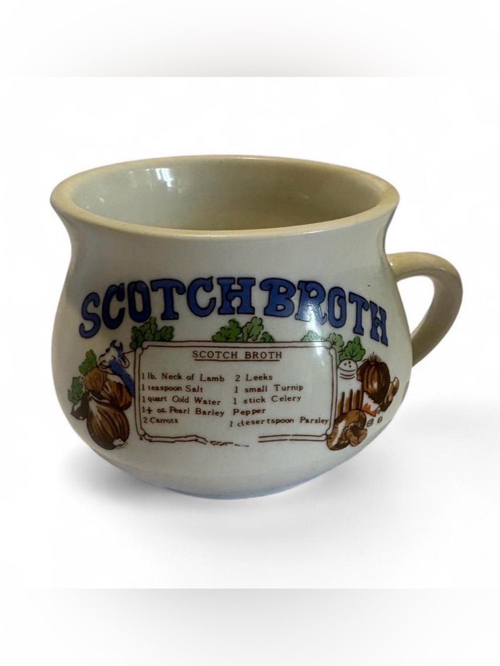 Vintage Cream and Blue Scotch Broth Recipe Mug